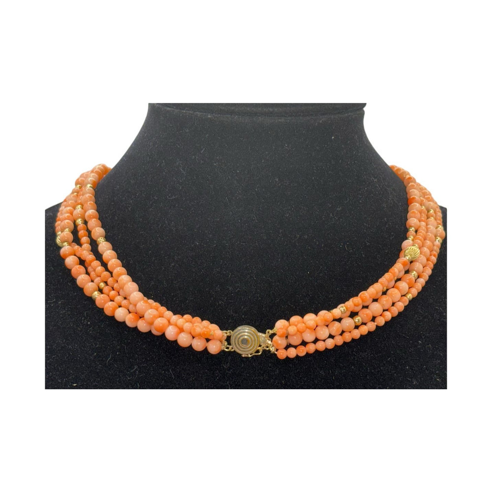 Estate 14kt Gold And Coral Multi Strand Necklace.